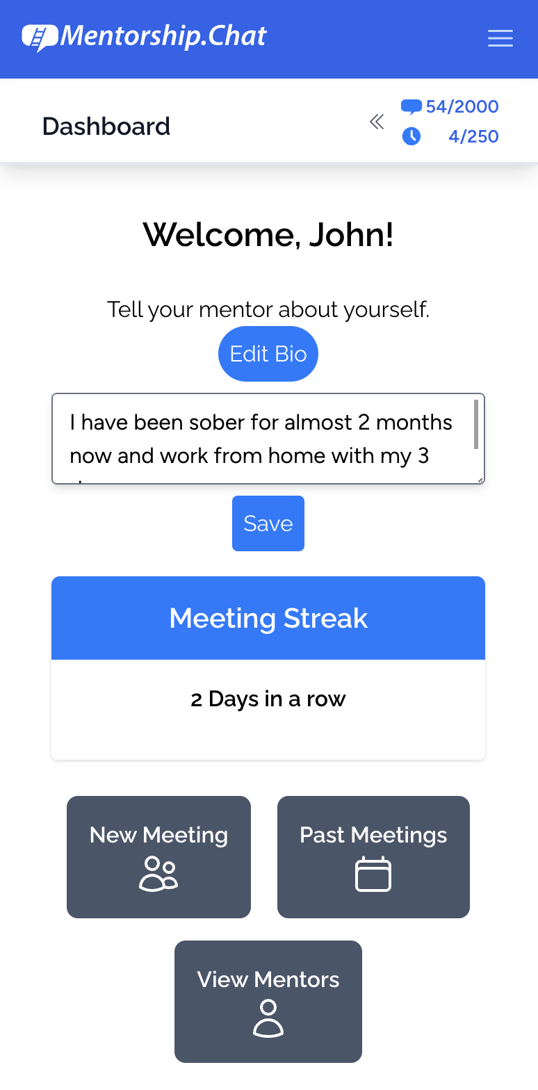 Mentorship.Chat Dashboard Mobile